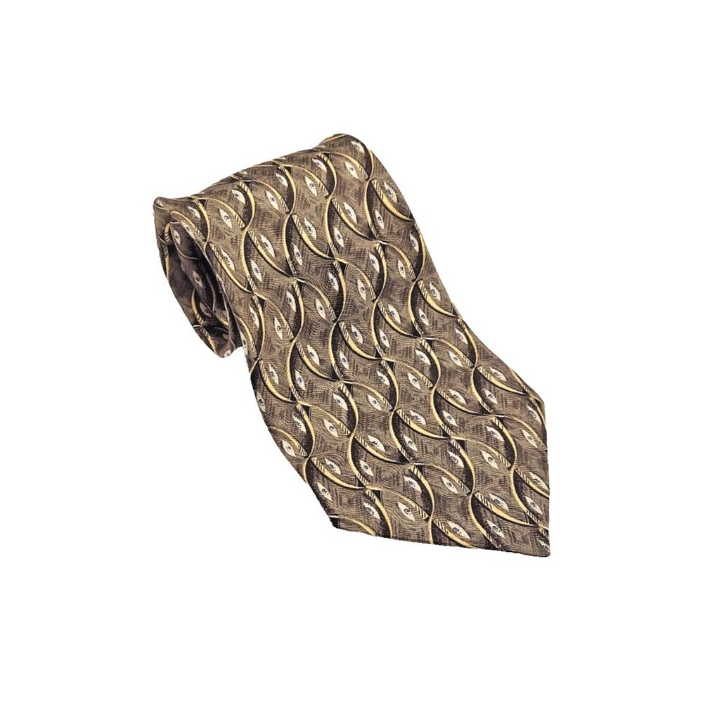 Siena Collezione Silk Tie Brown Gold Geometric Men’s Necktie Made‎ Italy